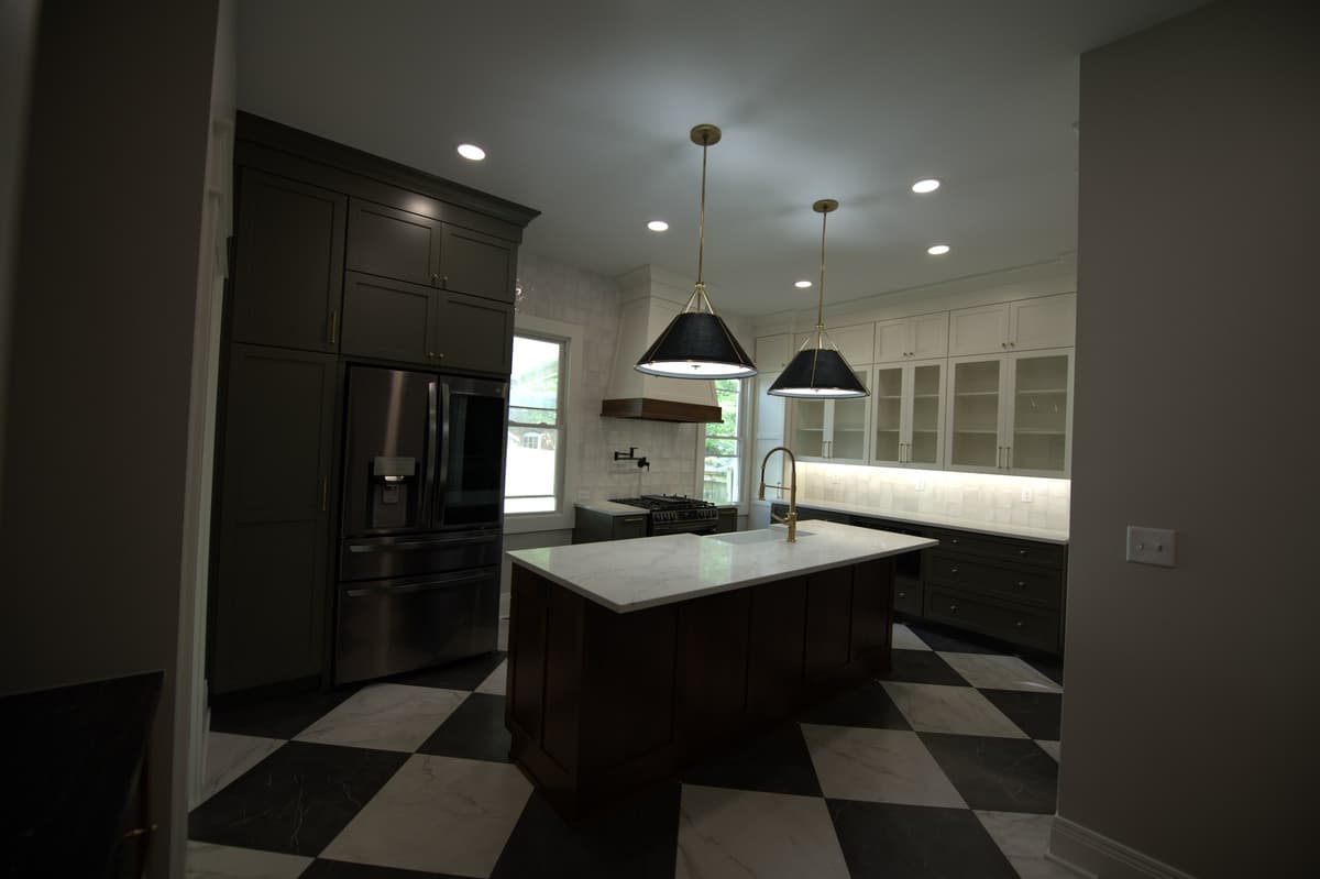 Wide kitchen shot showing full length of room